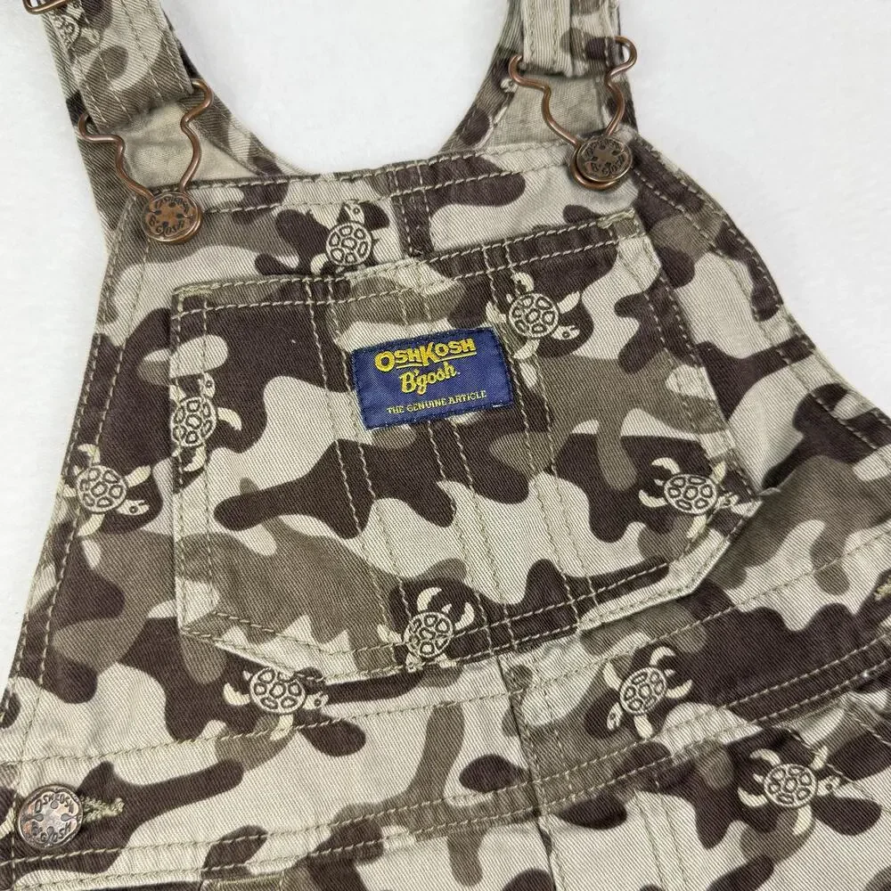 OshKosh Overalls Camo Turtle Vestbak Bgosh Baby Boys 24M Brown Cargo Pockets